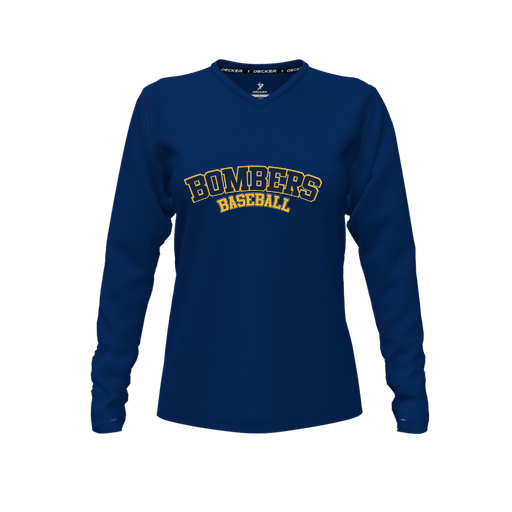 [CUS-DFW-TEES-CMF-VNK-LSL-NVY-FYXS-LOGO1] Comfort T-Shirt (Female Youth XS, Navy, V Neck, Logo 1, Long Sleeve)