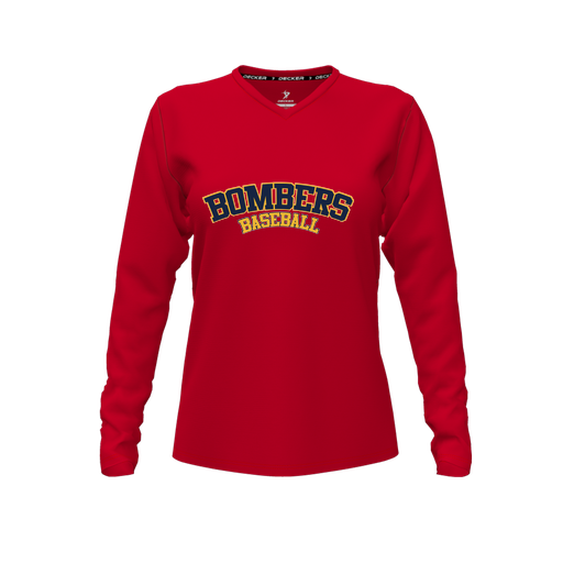 [CUS-DFW-TEES-PER-VNK-LSL-RED-FYXS-LOGO1] Performance T-Shirt (Female Youth XS, Red, V Neck, Logo 1, Long Sleeve)